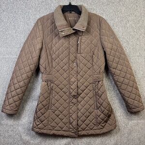 Calvin Klein Brown Quilted Full Zip Jacket Mid Length Womens Size Small **READ**
